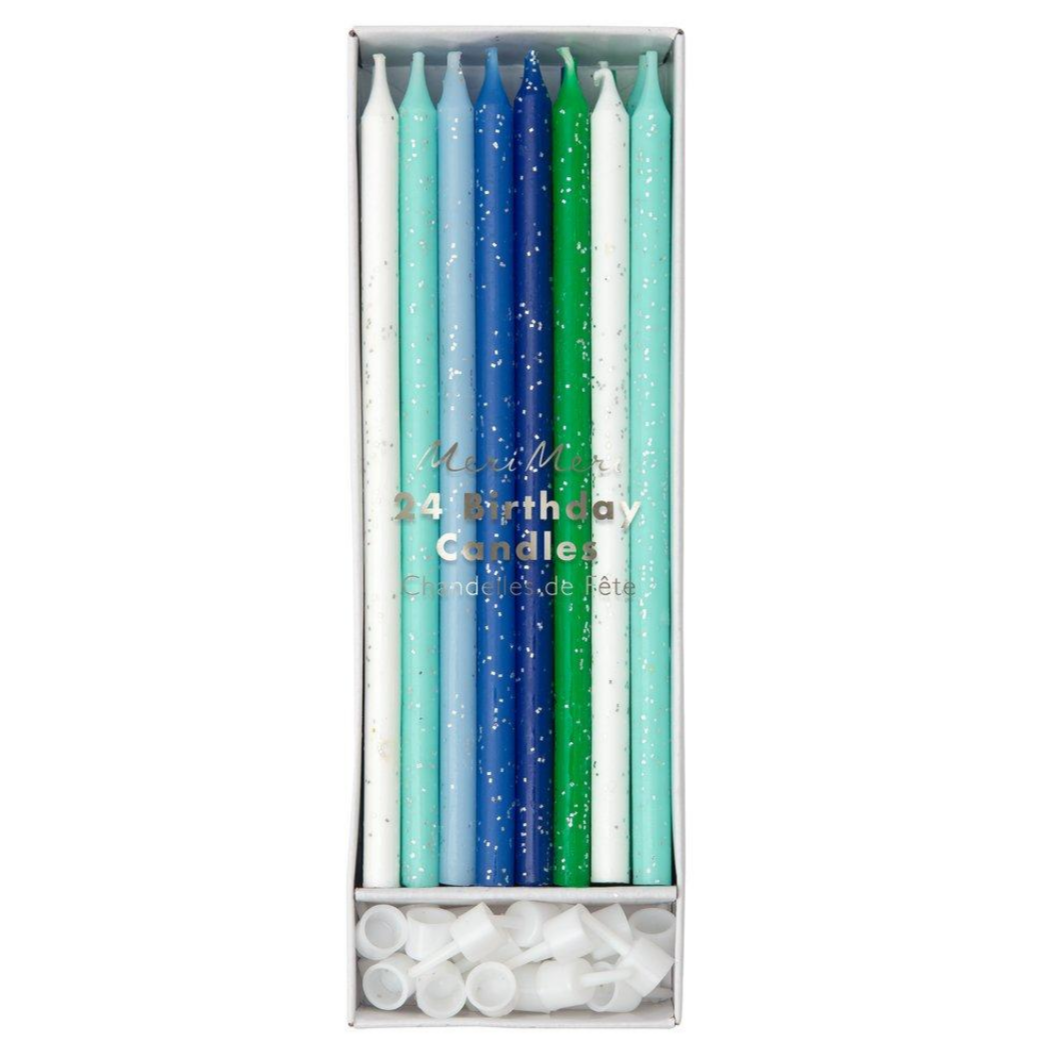 Blue & Green Glitter Candles (24pk)