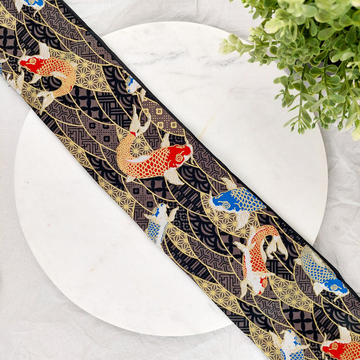 Black Obi Belt Womens Koi Fish