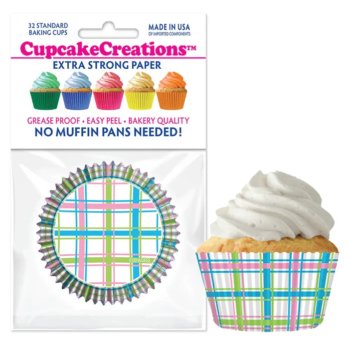 Cupcake Creations Pastel Plaid Baking Cups