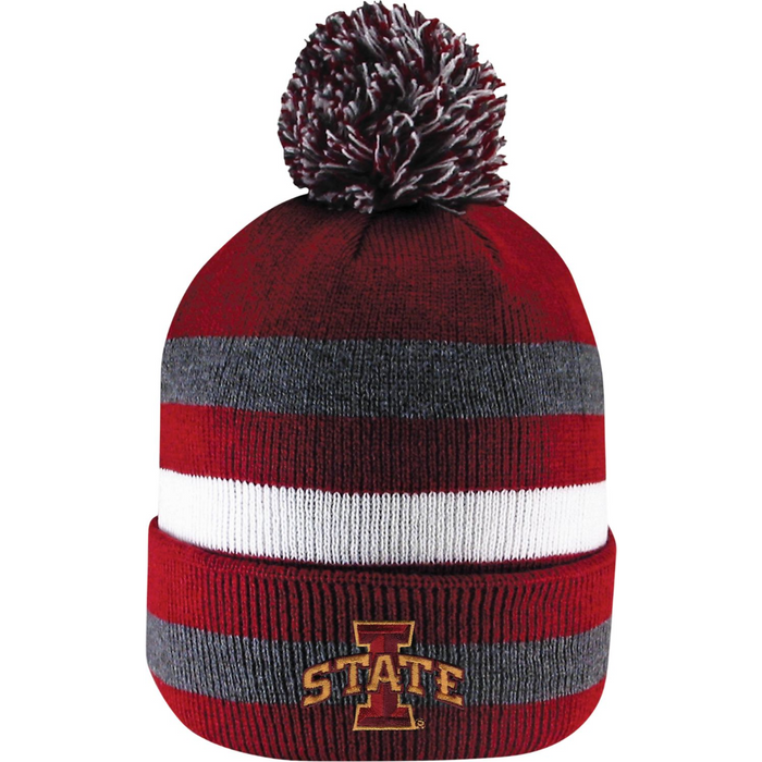 Iowa State Cyclones Striped Red/Grey Knit Pom Beanie