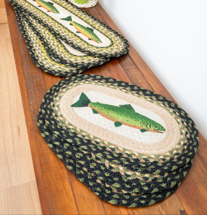 Placemat with fish stenciled art for fishing themed or lake house kitchen.