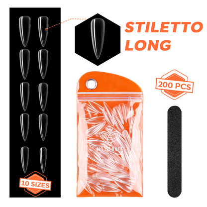 200Pcs Clear Stiletto Full Cover Nail Tips Nail Tip MODELONES #