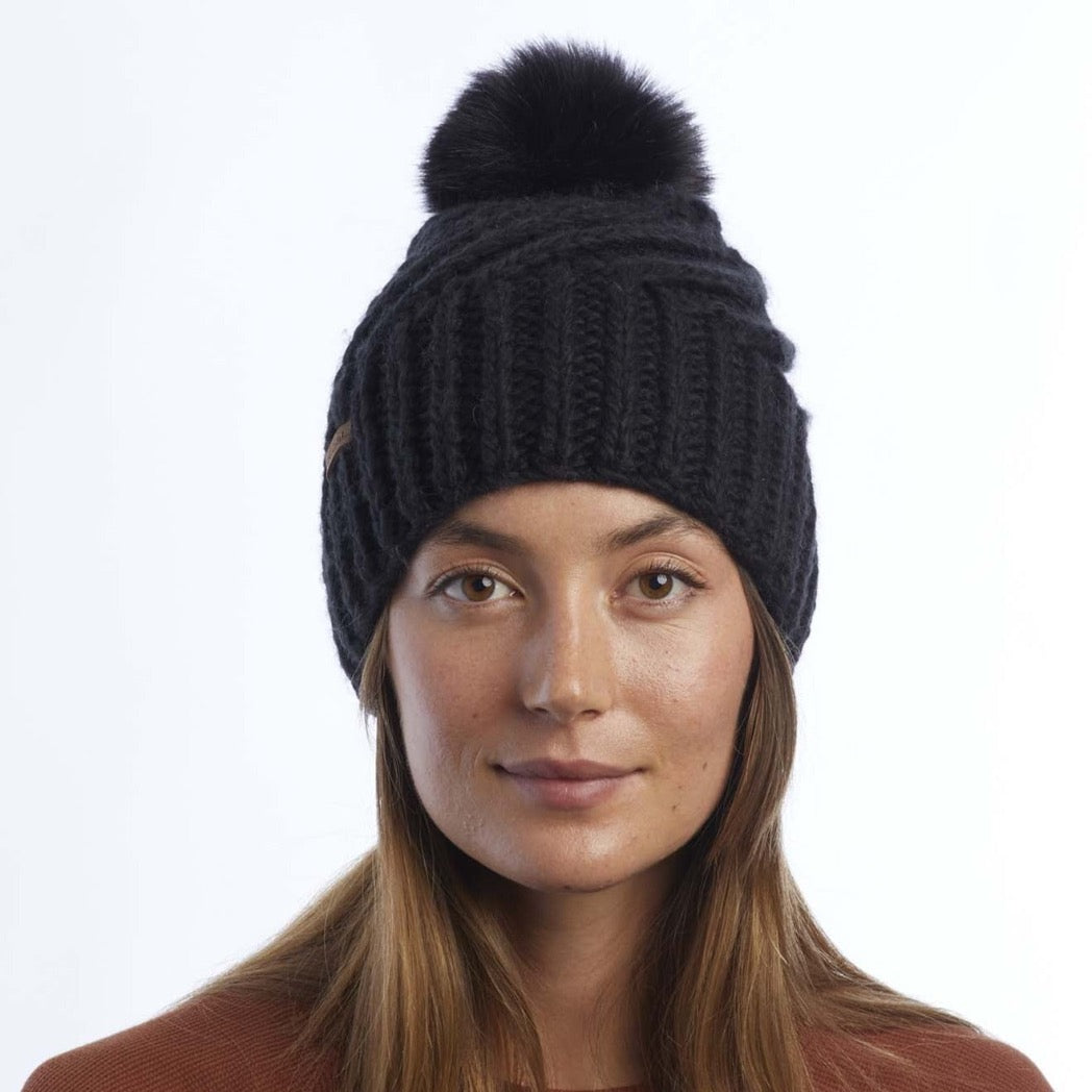 COAL - MAIZY KNIT FAUX FUR POM BEANIE | Black