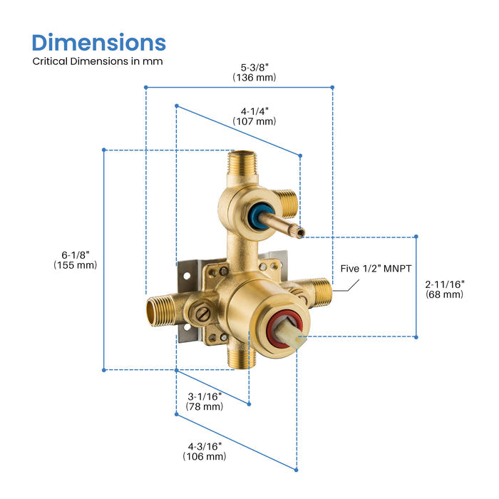 3 Function Pressure Balance Shower System Rough-in Valve with Cartridge - SV1-3