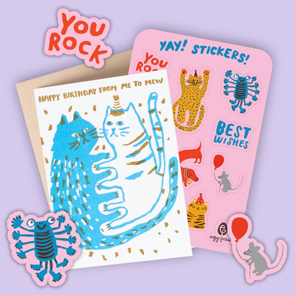 Card & Sticker Sheet Set - Me to Mew Bday
