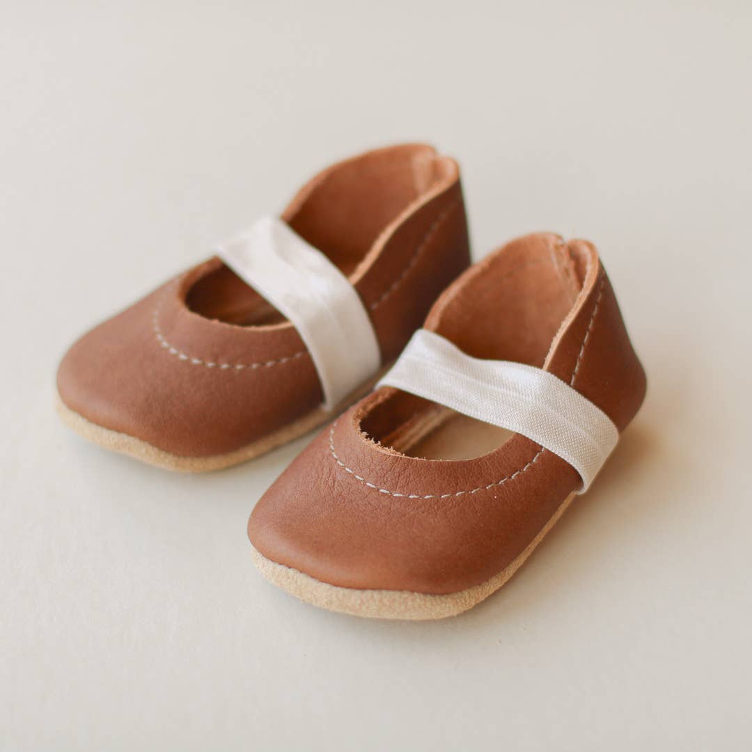 Baby Leather Mary Janes in Walnut
