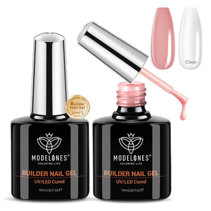 8-In-1 Builder Nail Gel Set 10ml - Clear & Rose Builder Gel MODELONES #