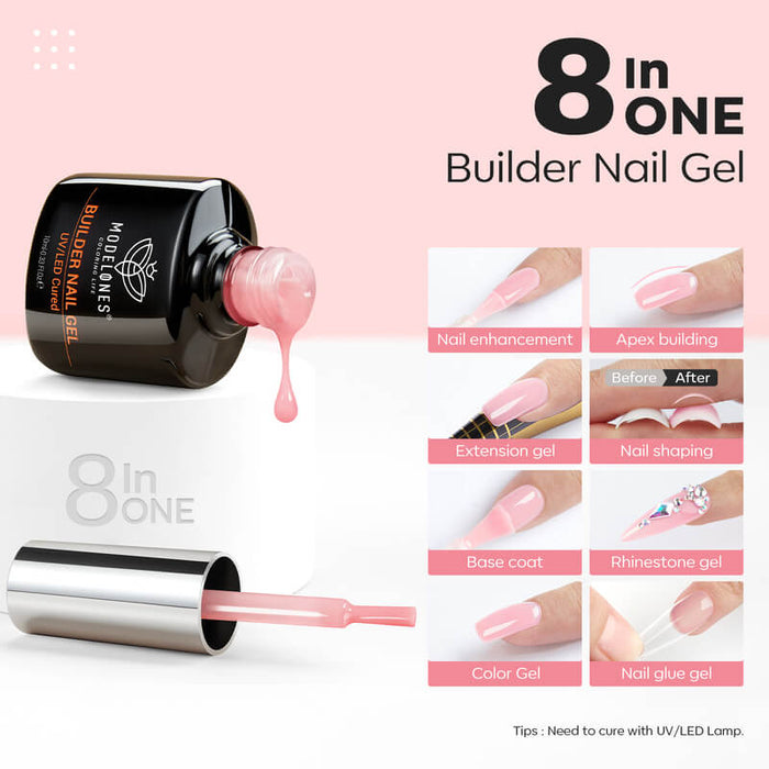 8-In-1 Builder Nail Gel Set 10ml - Clear & Rose Builder Gel MODELONES #