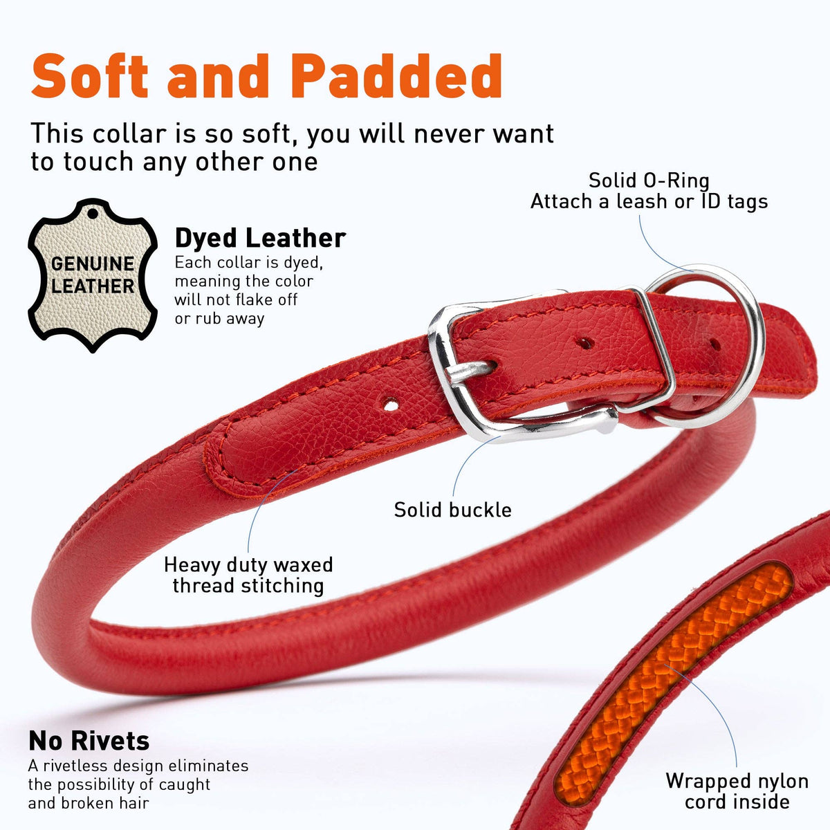 Dogline - Soft Leather Round Collar