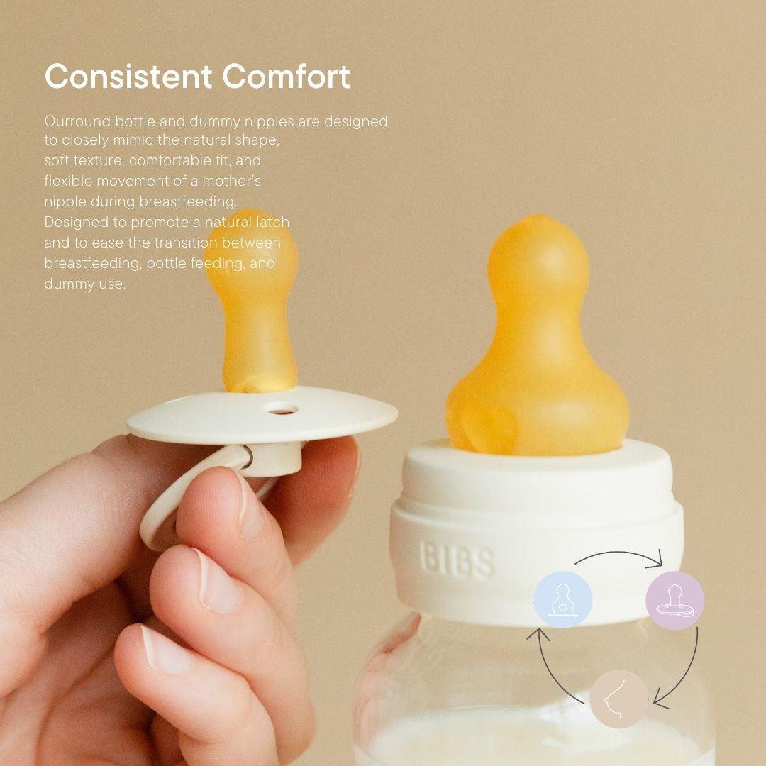 BIBS 2 Pack Medium Flow Glass Baby Bottle Round Latex - 240ml - Sage