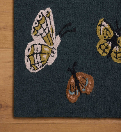 Highgrove Butterfly House Wool Hooked Rug - Charcoal