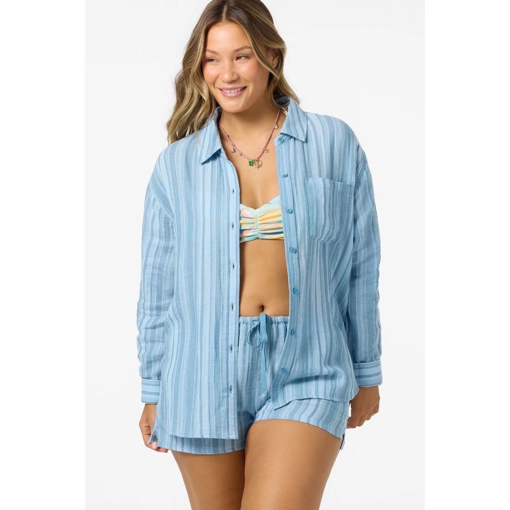 ONEILL - LENI WAVES STRIPE RELAXED LONG SLEEVE TOP | Chambray Blue