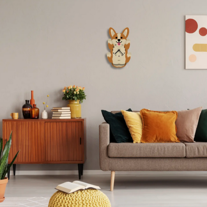 Corgi Pendulum Clock -wood