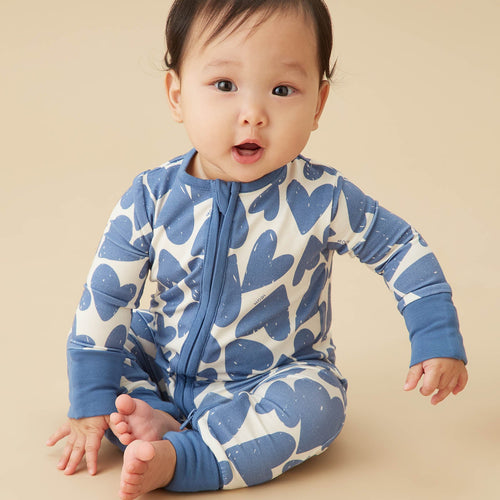 Blue Hearts Clever Zip Sleepsuit