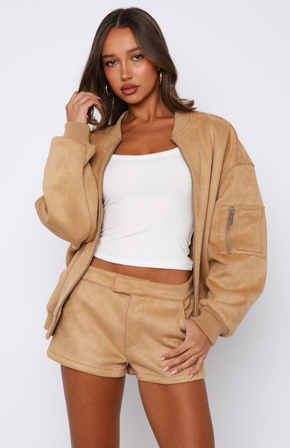 Between Us Faux Suede Shorts Honey
