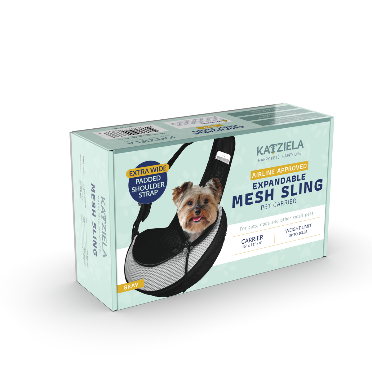 Katziela - Pet Carrier Expandable Sling For Small Dogs And Cats Black