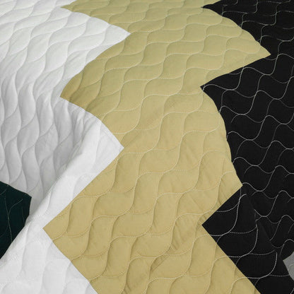 Black Green White Tan Teen Boy Bedding Full/Queen Quilt Set - Detail