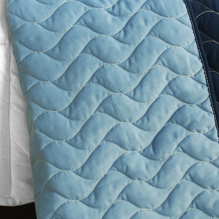 Blue White Patchwork Geometric Teen Boy Bedding Full/Queen Quilt Set