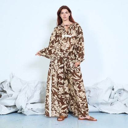 Botanical print wide leg trousers wholesale