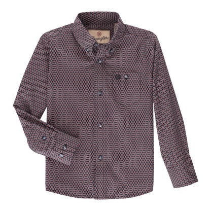 Boy's Wrangler Classic Button- Down Print Shirt- Navy Red Chain