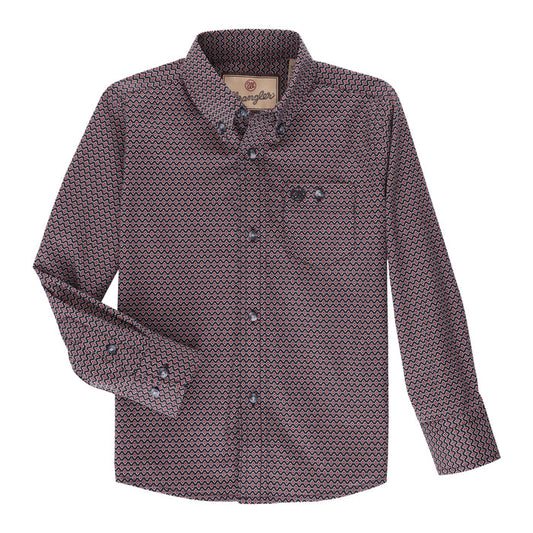 Boy's Wrangler Classic Button- Down Print Shirt- Navy Red Chain