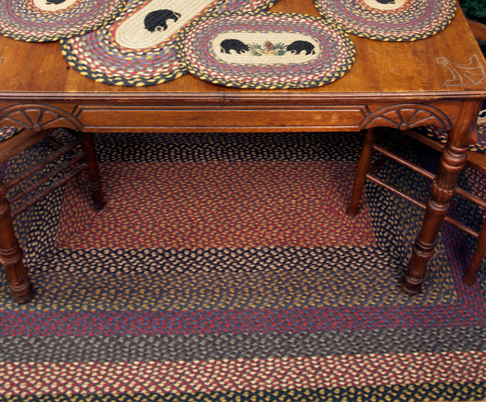 C-043 Burgundy, Blue and Gray Braided Rug