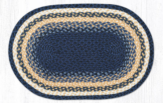 C-079 Light Blue, Dark Blue and Mustard Braided Rug