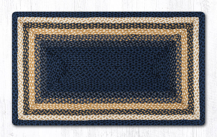 C-079 Light Blue, Dark Blue and Mustard Braided Rug