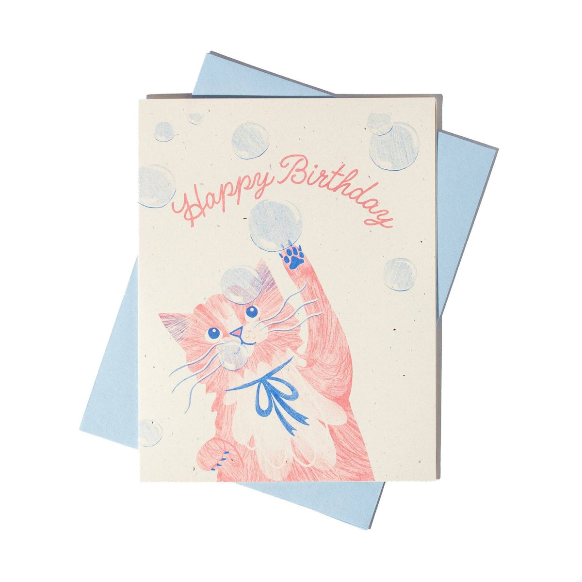 Bubbles Birthday Cat  - Risograph Card