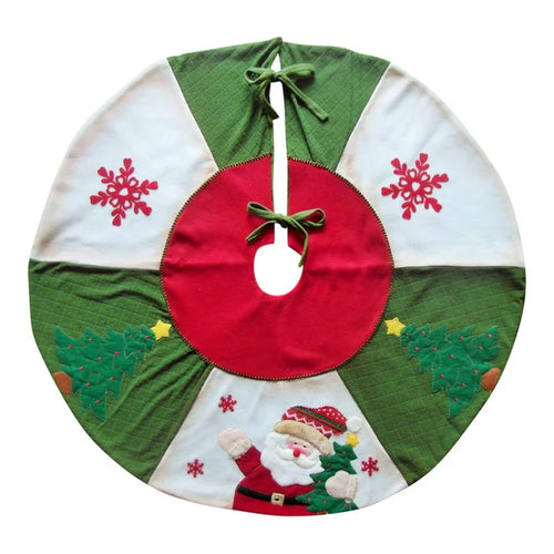christmas tree skirt with fleecy fabric santa appliqué hiding tree stand and lights