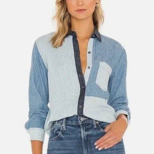 Rails Ingrid Linen Top in Patchwork Denim