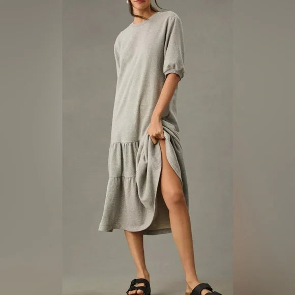 Daily Practice by Anthropologie Tiered Lounge Dress in Light Grey