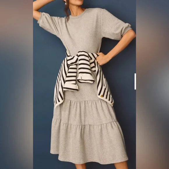 Daily Practice by Anthropologie Tiered Lounge Dress in Light Grey