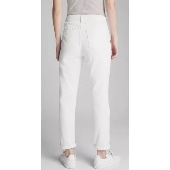 GAP Girlfriend Stretch Mid-Rise in White Denim