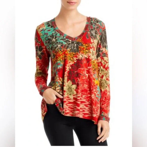 Johnny Was Ikat Patch Work Long Sleeve Blouse