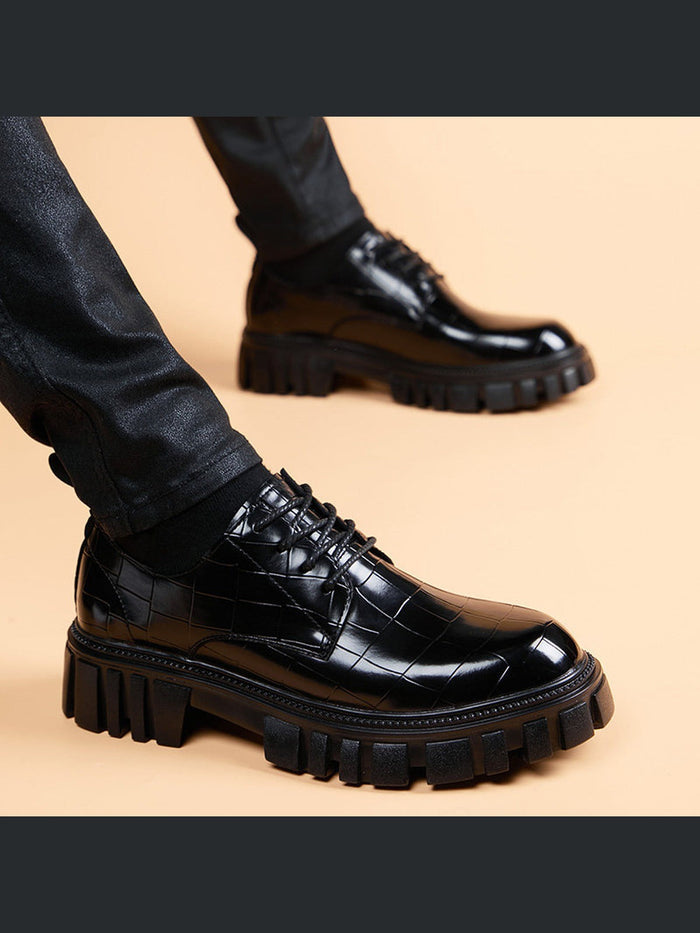 Black handcrafted genuine leather shoes - color image