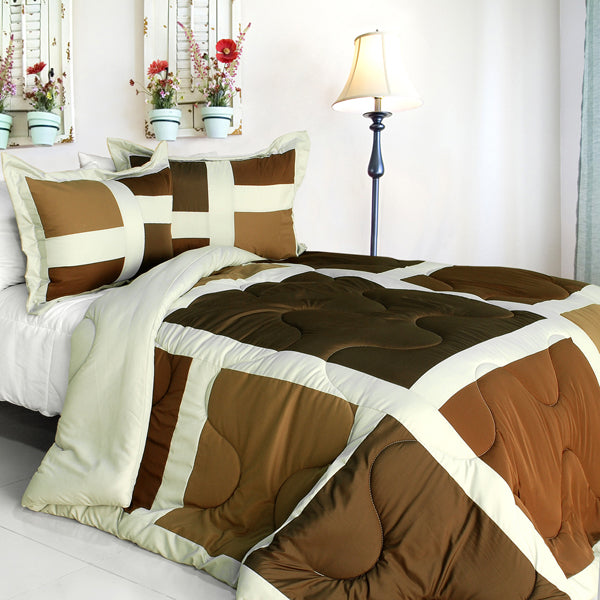 Dark Brown & Grey Modern Geometric Patchwork Teen Bedding Twin Comforter Set