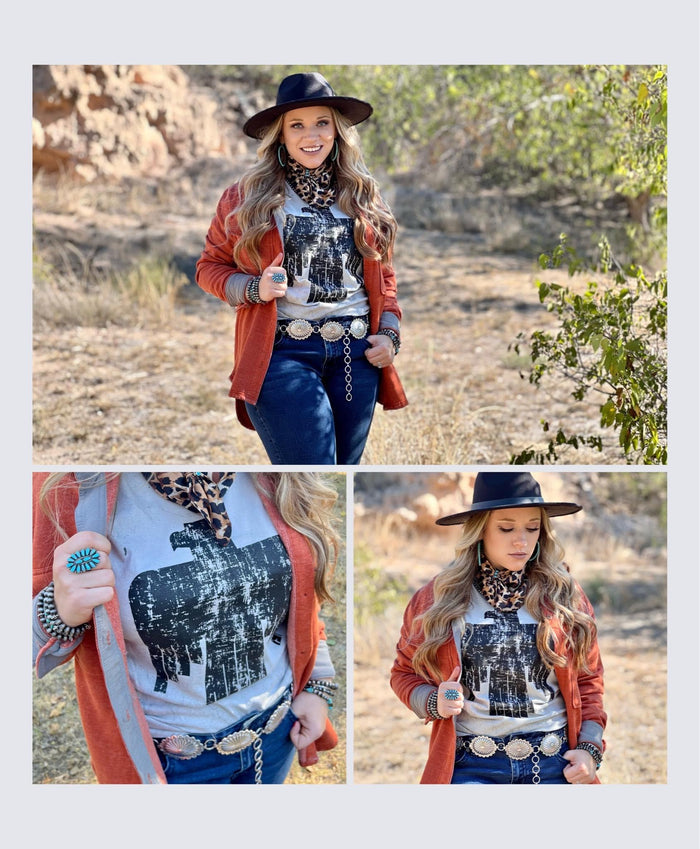 Distressed Thunderbird Rocker Tee Black Print 2x only left