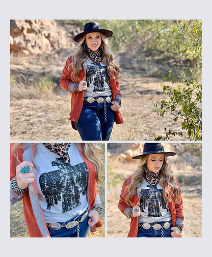 Distressed Thunderbird Rocker Tee Black Print 2x only left