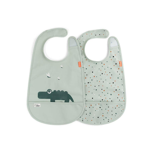 Done By Deer Bib with Velcro 2 Pack - Croco Green