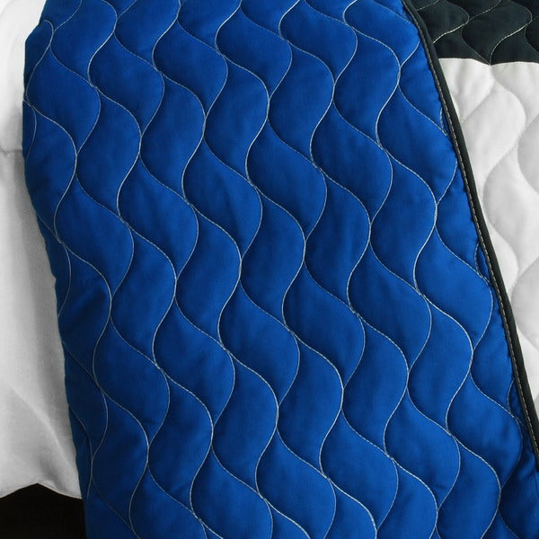 Elegant Blue Green White Navy Checkered Teen Boy Bedding Full/Queen Quilt Set - Back
