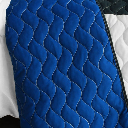 Elegant Blue Green White Navy Checkered Teen Boy Bedding Full/Queen Quilt Set - Back