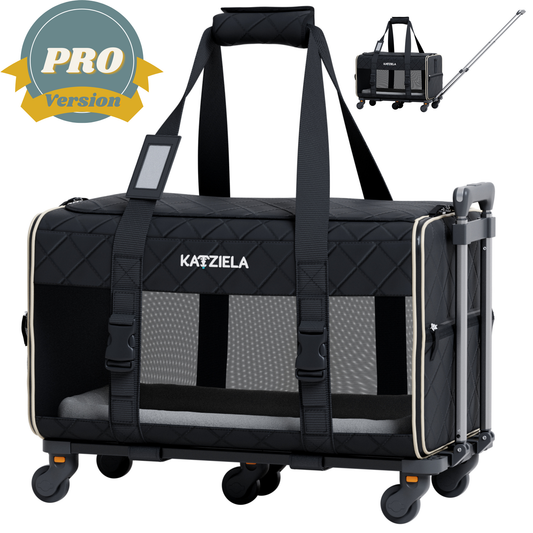 Katziela - Katziela® Quilted Chariot PRO Pet Carrier With Removable Wheels and Double Telescopic Handle