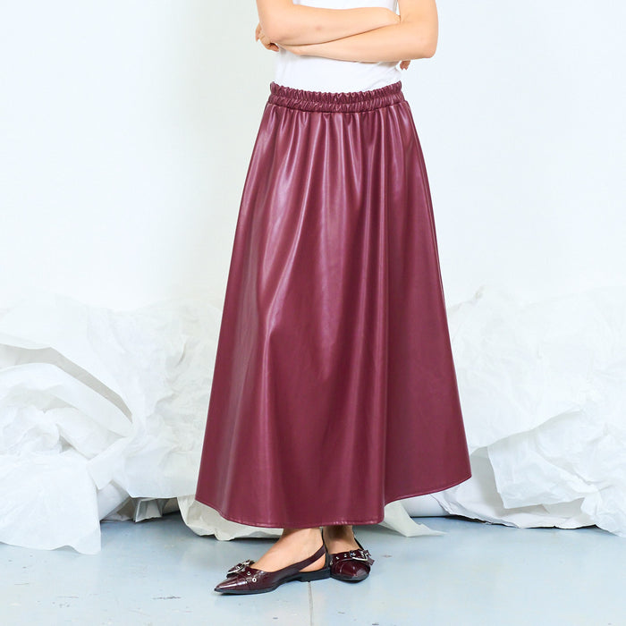 Faux leather flowing midi skirt with elasticated waistband wholesale