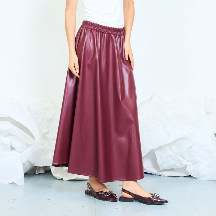 Faux leather flowing midi skirt with elasticated waistband wholesale
