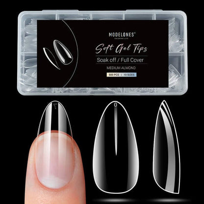 500 Pcs Full Cover Nail Tips Nail Tip MODELONES # Medium Almond(Clear)