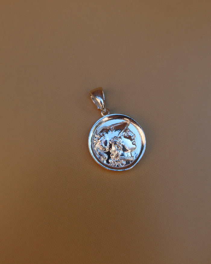 Sterling silver 925 coin pendant with Athena, ancient Greek goddess of wisdom wearing her helmet, made in Greece. Greek coin jewelry