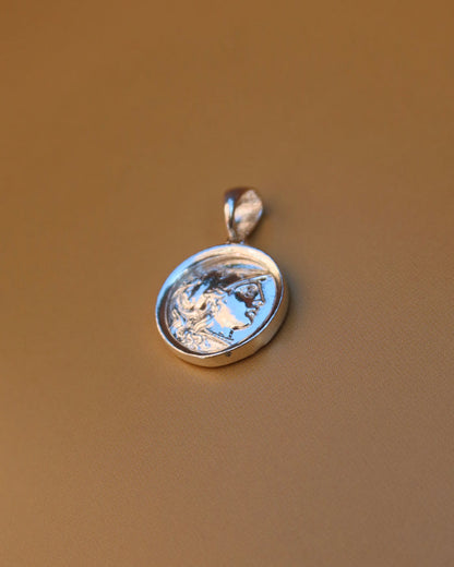 Sterling silver 925 coin pendant with Athena, ancient Greek goddess of wisdom wearing her helmet, made in Greece. Greek coin jewelry