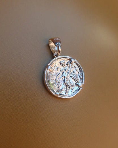 Sterling silver 925 coin pendant with winged Nike, ancient Greek goddess of victory, made in Greece. Greek coin jewelry