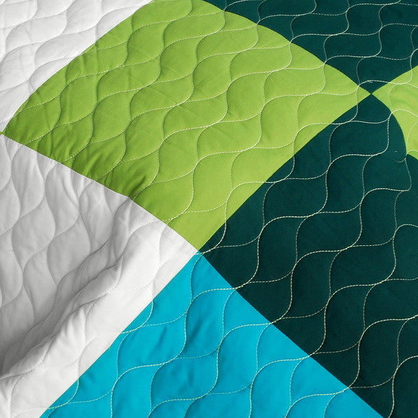 Green Blue Minecraft Blocks Boys Bedding Twin or Full/Queen Quilt Set Teen Geometric Bedspread
